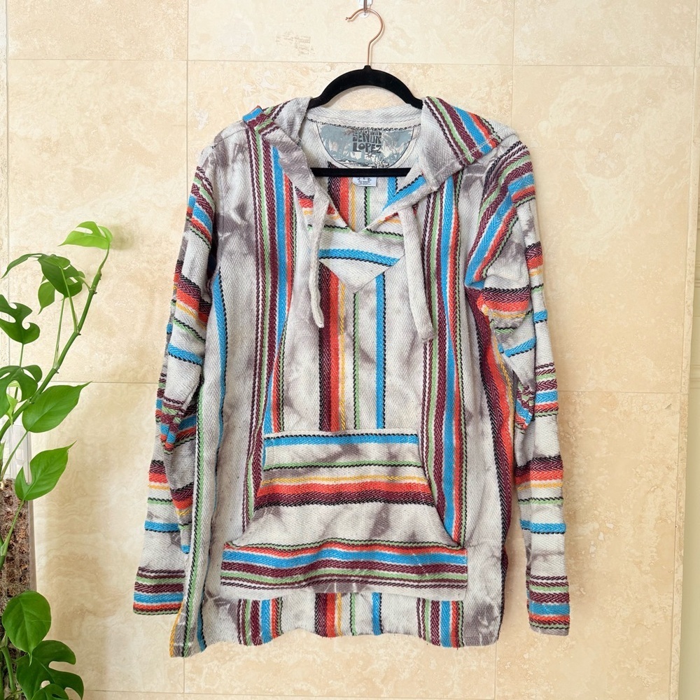 Señor Lopez Serape Striped Hooded Sweater Gray Tie-Dye Large
